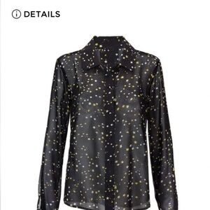 CAbi Galaxy Black Sheer Blouse with Gold Star Pattern
